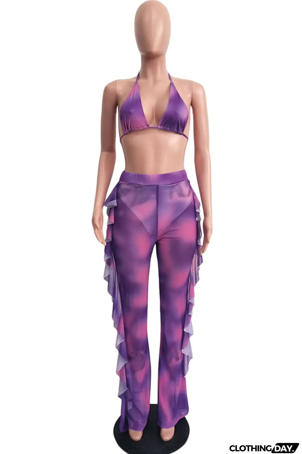 Yellow Polyester Sexy Fashion Stringy selvedge Print Tie Dye Patchwork Loose Sleeveless