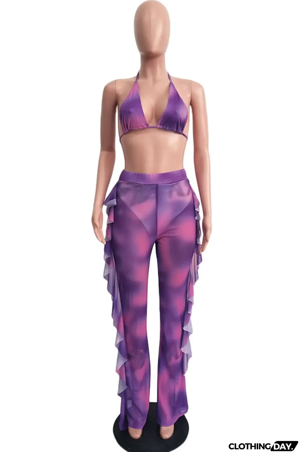 Yellow Polyester Sexy Fashion Stringy selvedge Print Tie Dye Patchwork Loose Sleeveless