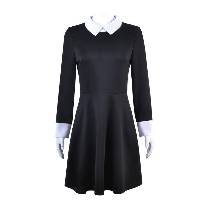 [Wetrose] The Addams Family Coswear Wednesday Adams Black Print Dress Cosplay School Uniform Set