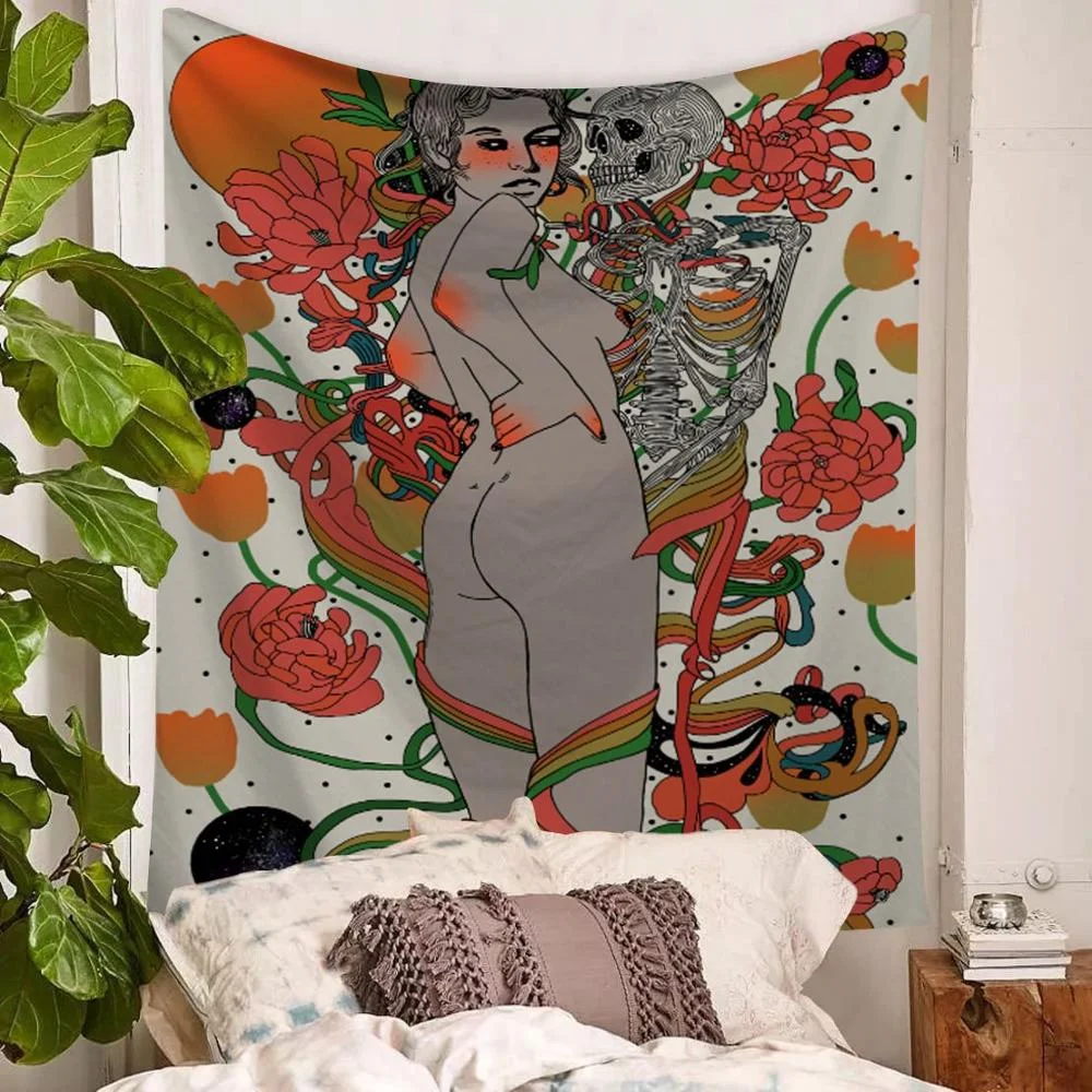 Watercolor Banshee Tapestry Wall Hanging Polyester Thin Section Nordic Girl Bedroom Painting Beach Towel Yoga Mat