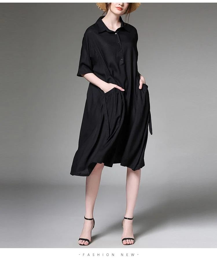 Women's new elegant linen cotton lapel dress