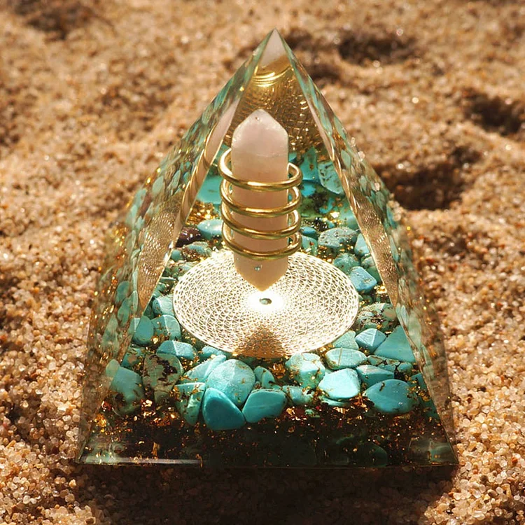 Turquoise Clear Crystal Source of Life Orgone Pyramid