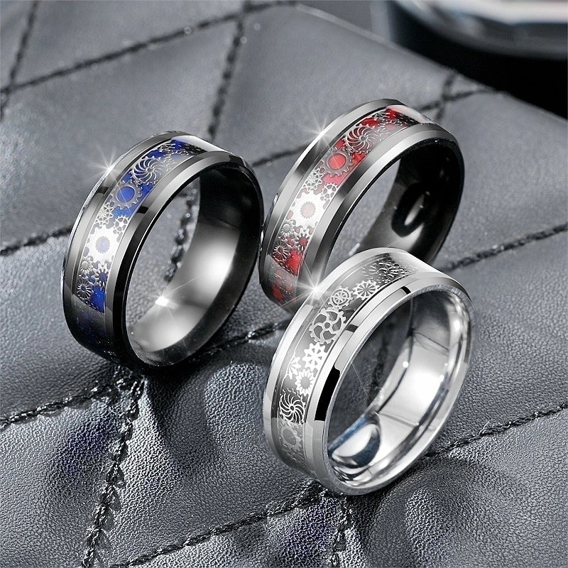Casual Hip-Hop Retro Gear Stainless Steel Enamel Men’s Rings