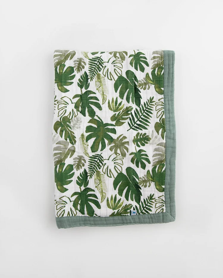 Cotton Muslin Baby Quilt - Tropical Leaf