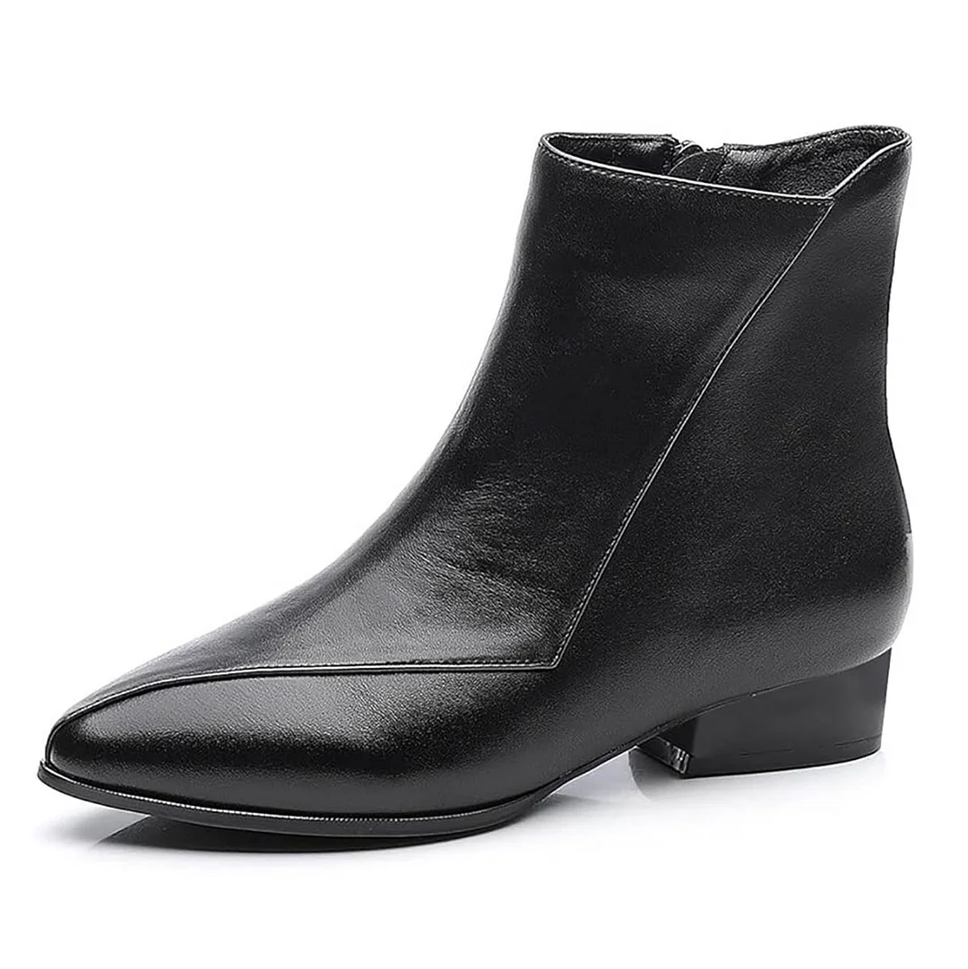 Black Pointed Toe Side Zipper Black Heel Classic Ankle Booties