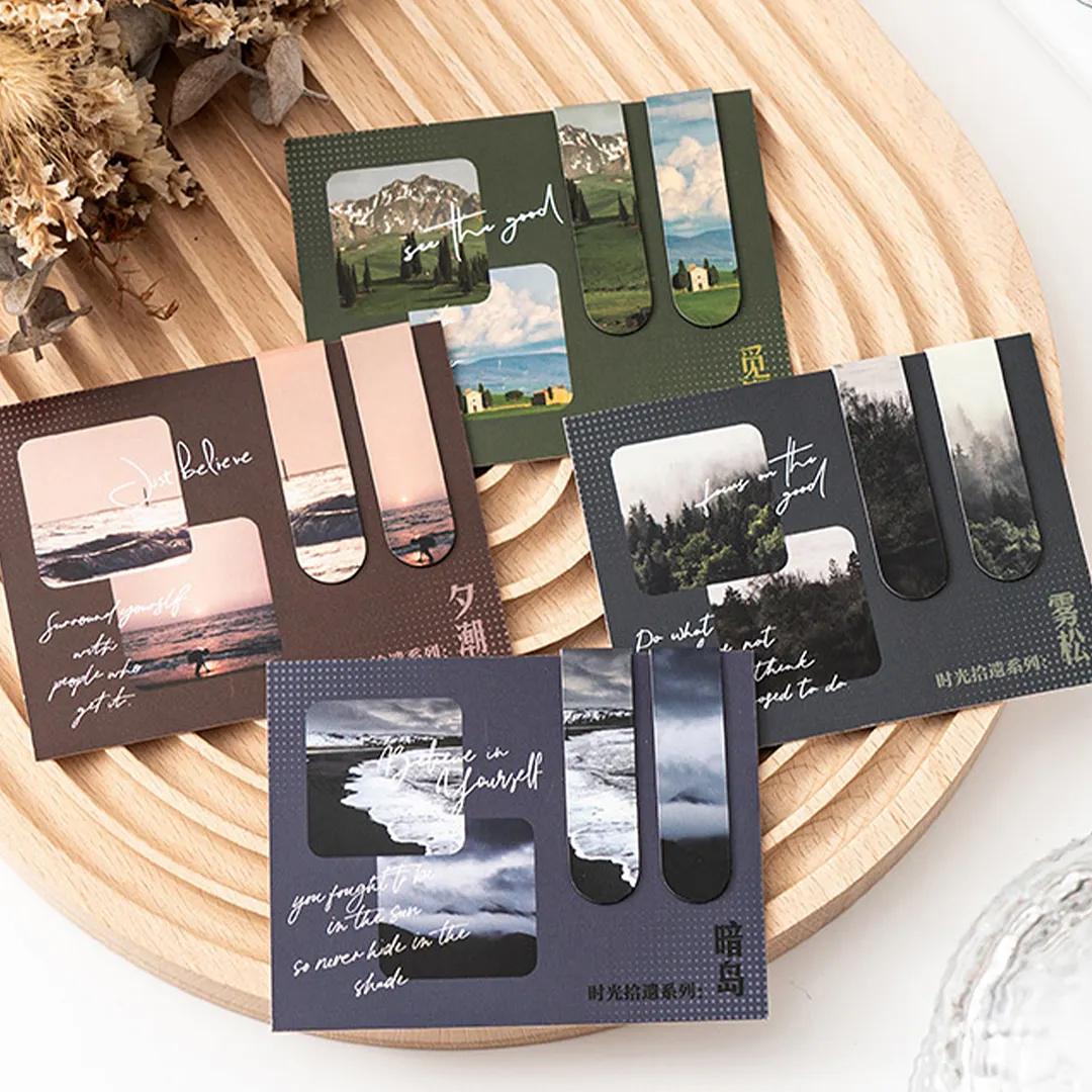 8Pcs Scenery Magnetic Art Works Bookmarks Reusable Aesthetic Bookmarks Set with 4 Postcards for Students Home Office Reading Supplies