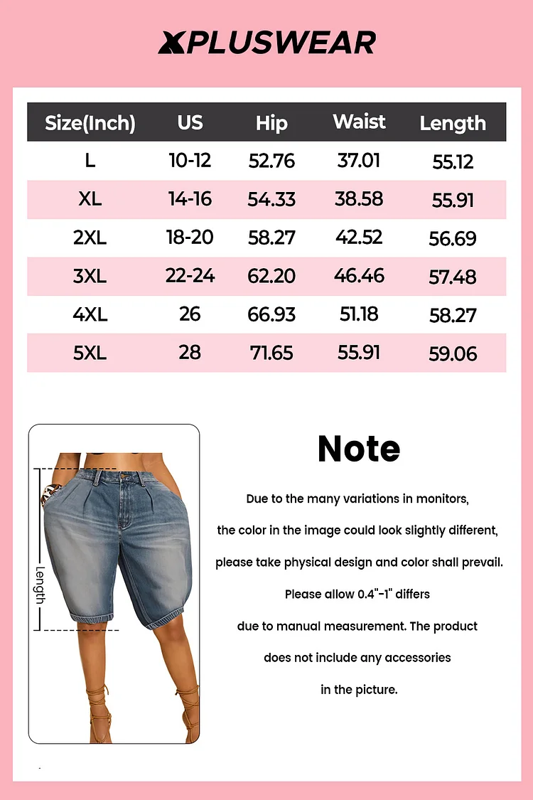 Plus Size Daily Casual Blue Pocket Jogging Denim Shorts