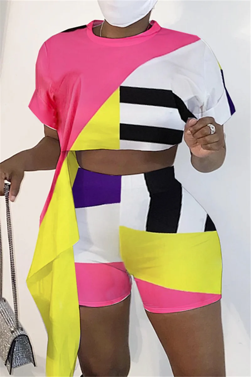 Multicolor Fashion Casual Patchwork Two-piece Set | EGEMISS