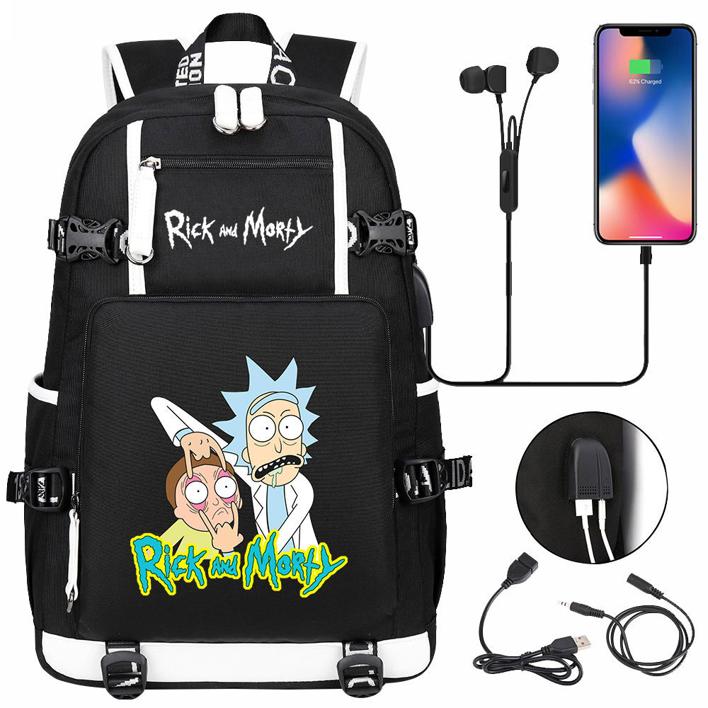 Rick and Morty Double-Sided Backpack with USB Charging and Laptop Compartment – Large Capacity School Bag-Mayoulove