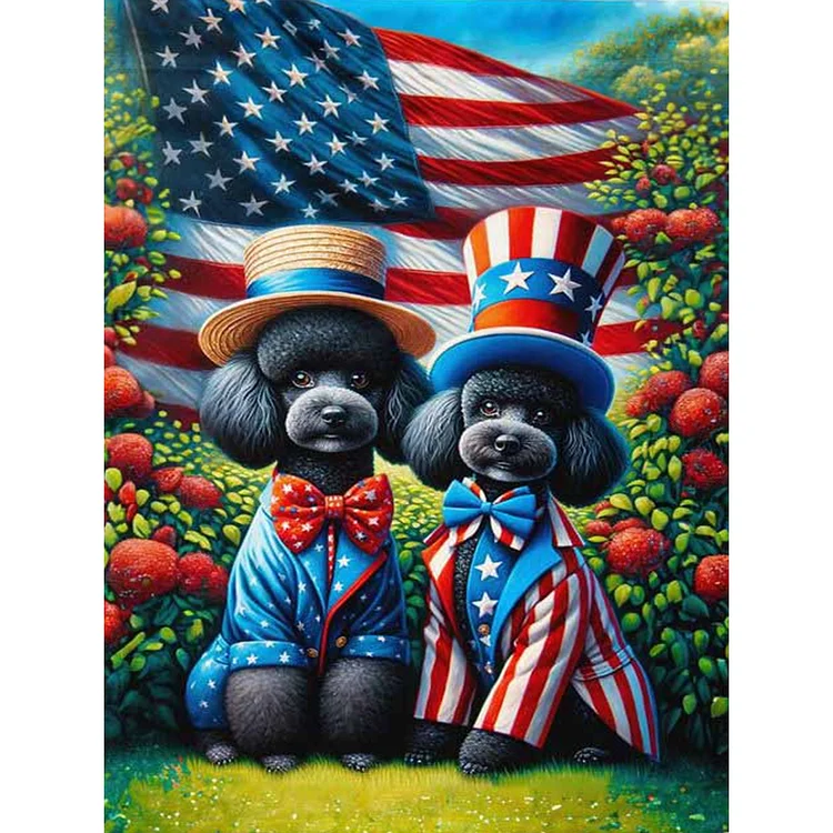 Silver Poodle And Flag 30*40cm (Canvas) Full Round Drill Diamond Painting gbfke