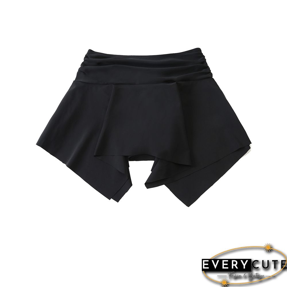 Black Pleated Irregular High Waist Beach Culottes