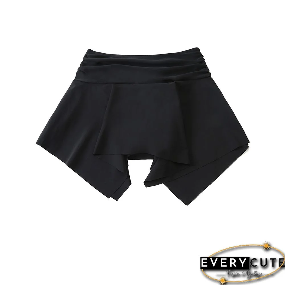 Black Pleated Irregular High Waist Beach Culottes