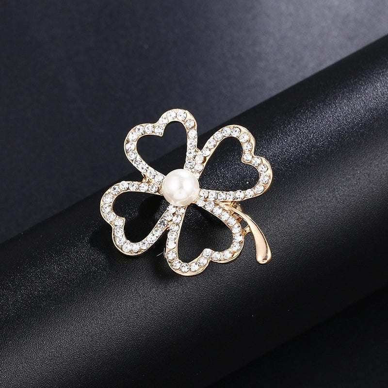 Elegant Pin Leaf Flower Butterfly Alloy Plating Inlay Rhinestones Pearl Women’S Brooches