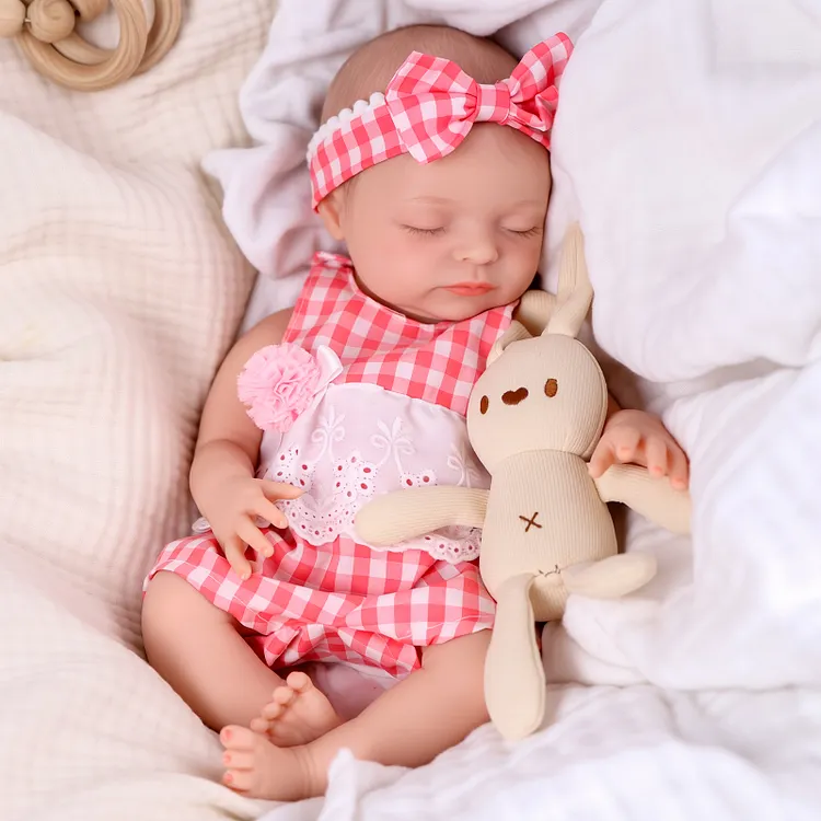 Babeside Larry 12"/16" Sleeping Silicone Reborn Baby Girl in Pink Gingham Lace Romper