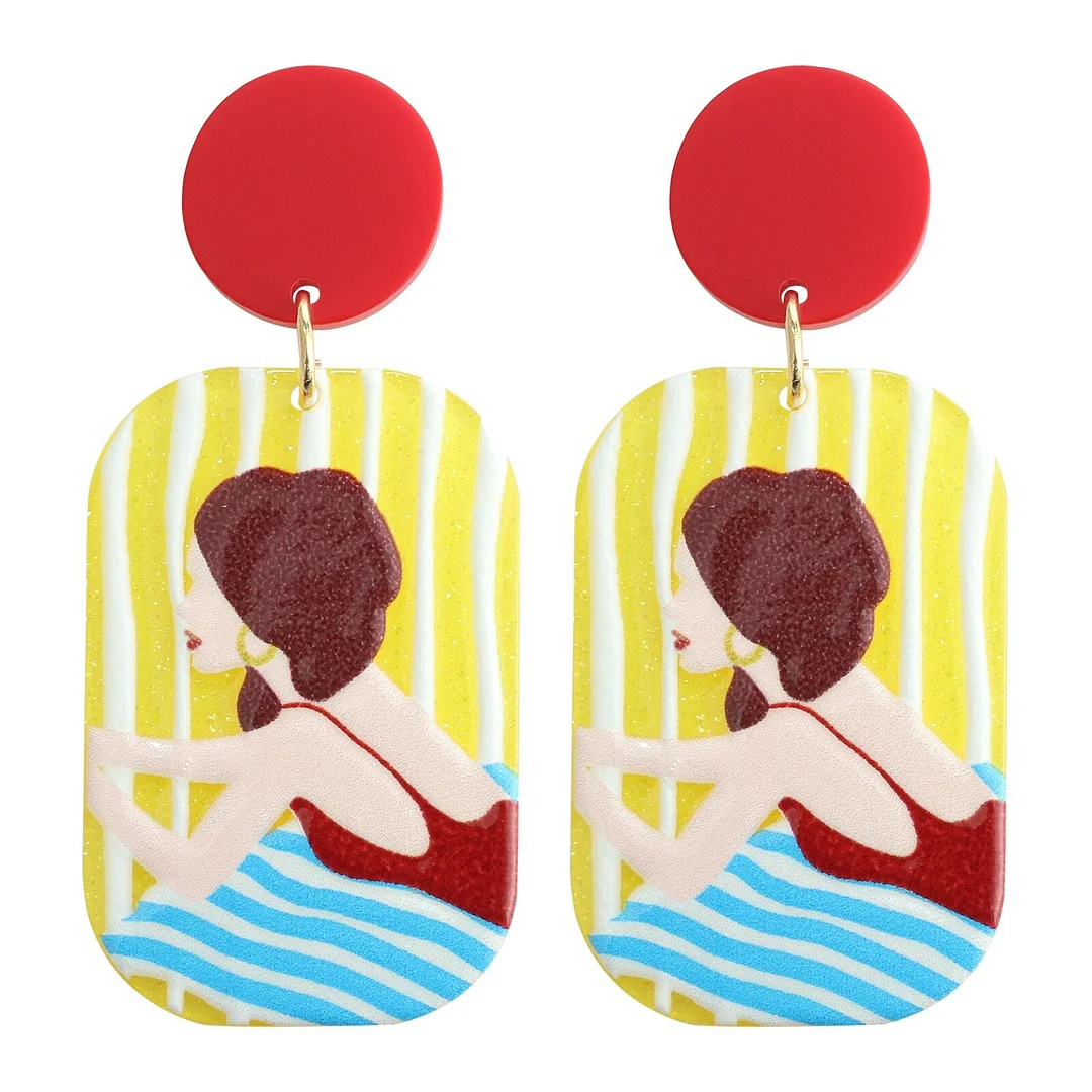 Dvacaman 2021 Fashion Multi-type Geometric Hand Painted Cartoon Fruits Flower Acrylic Resin Drop Earrings Women Colorful Jewelry