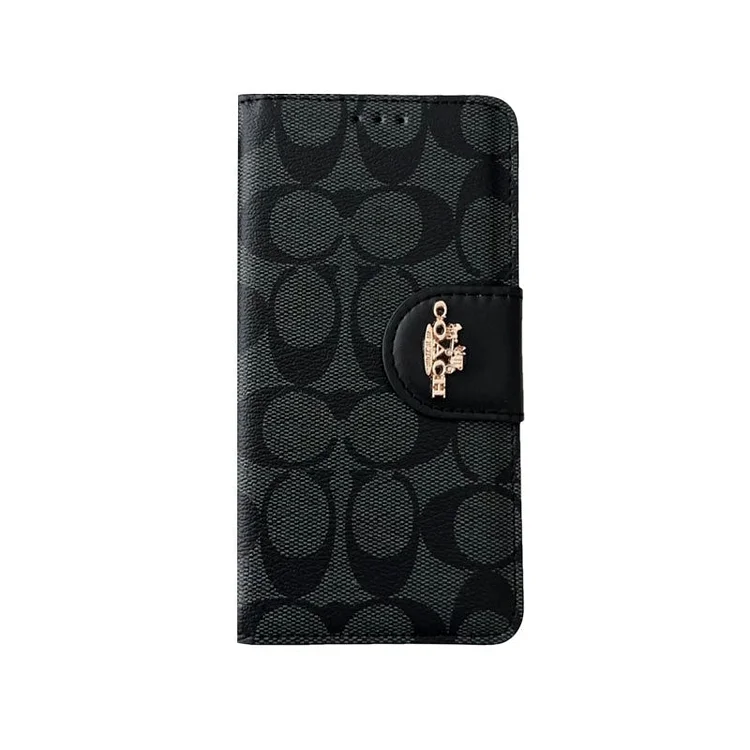 Coach iPhone Case  Leather Flip Case with Card Holder Black-PTK241622