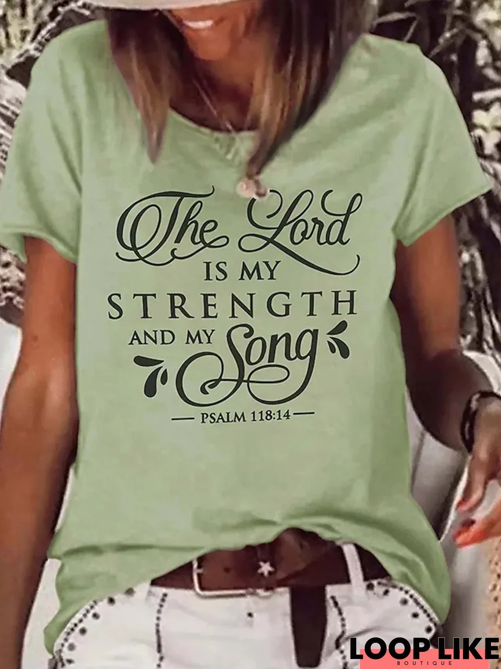 Women's Daily Weekend THE LORD IS MY STRENGTH Letter Printed Loosen Casual Crew Neck T-Shirt