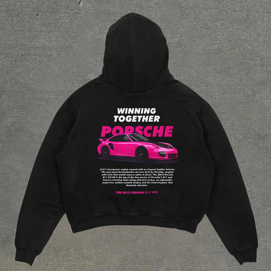 Preppy racing graphic loose hoodie