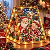 DIY Wooden Diamond Painting Pearl Tent House with Lights, Holiday Tabletop Art Craft Kit with String Lights, Christmas Home Decor Gift