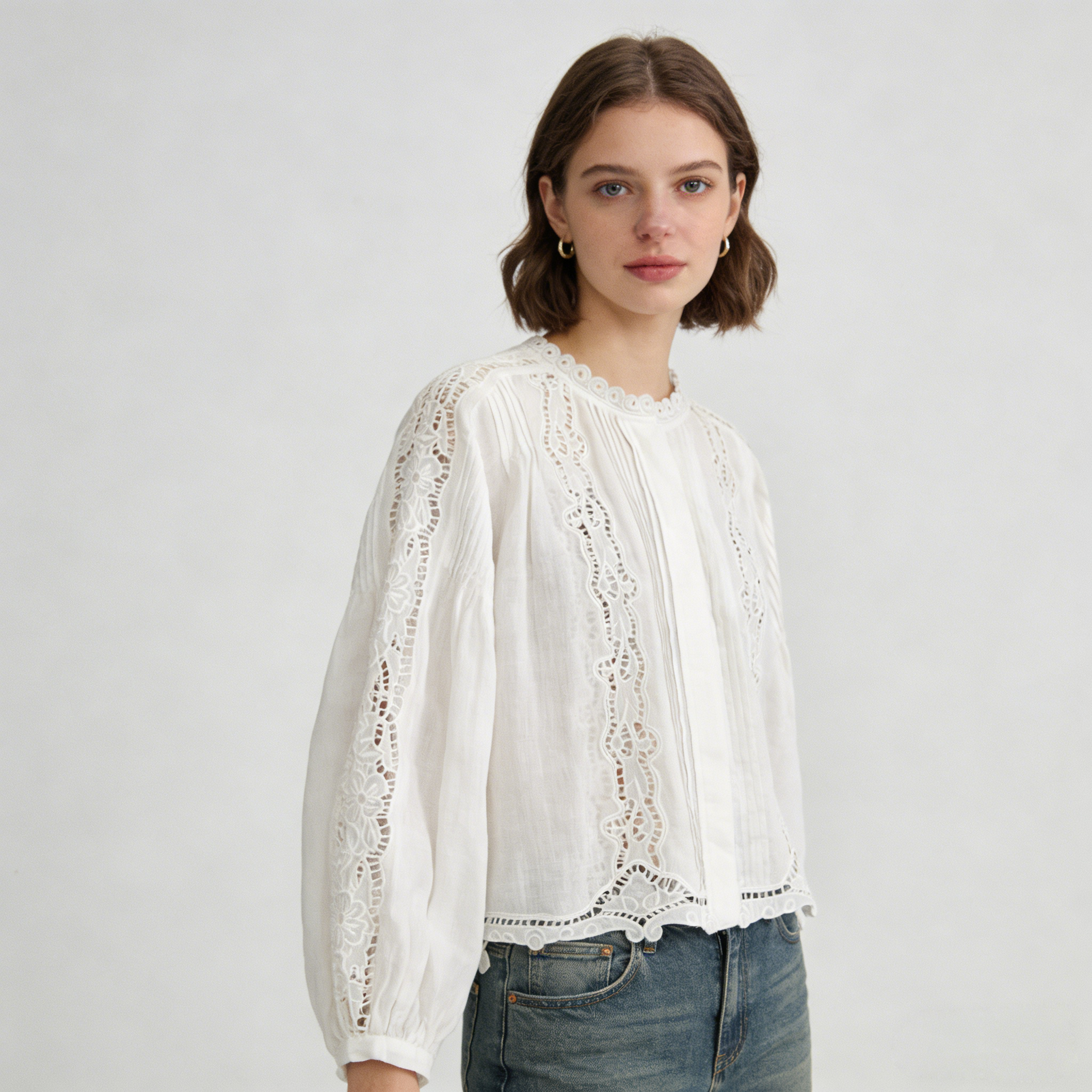 Linen Blouse Women 100% Ramie Embroidered Pleated Top REAL SILK LIFE