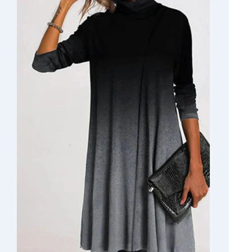 Brownm Fashion Printed Collar Long Sleeves Loose Dresses