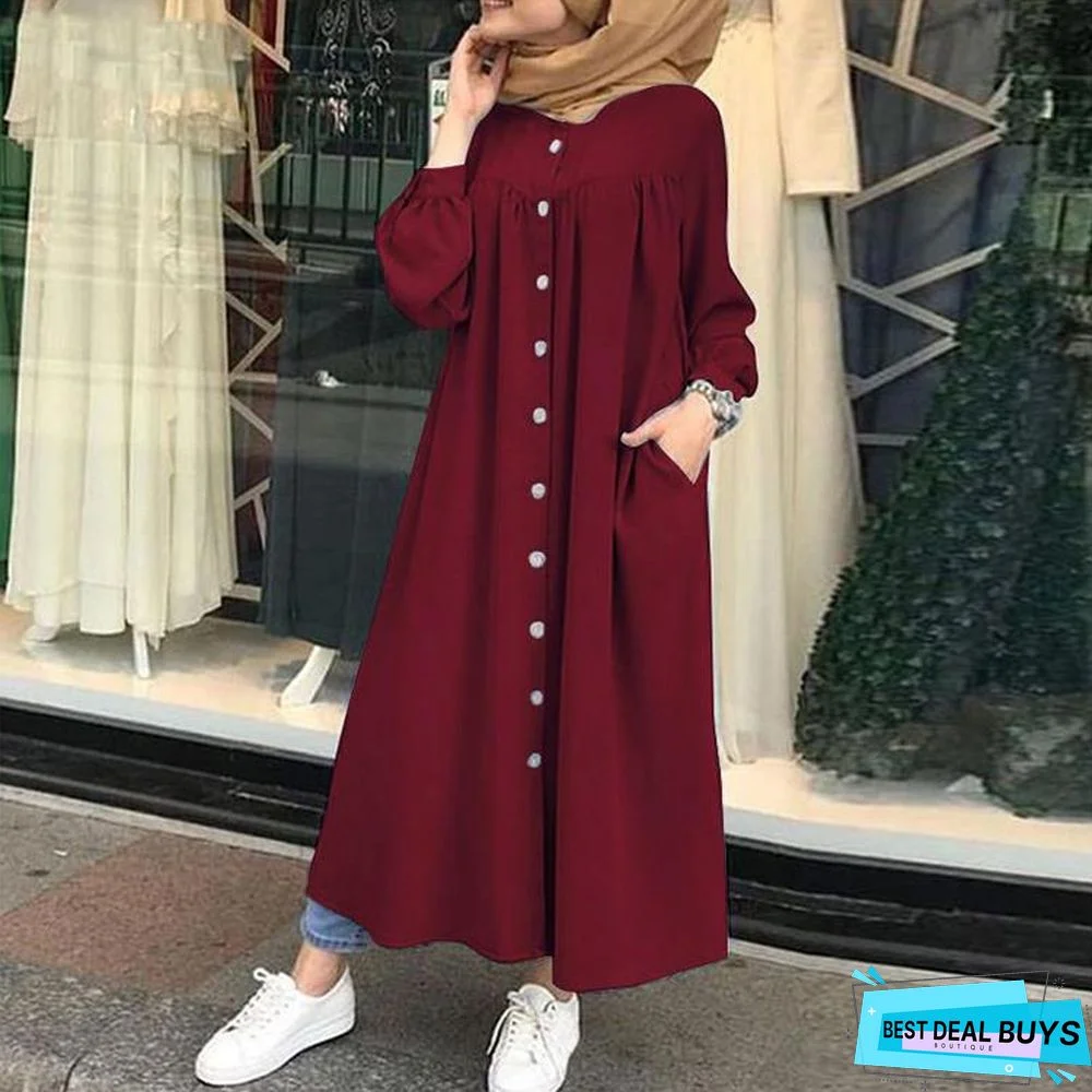 Autumn Casual Women's Cardigan Long Sleeve Stand Collar Large Swing Dress