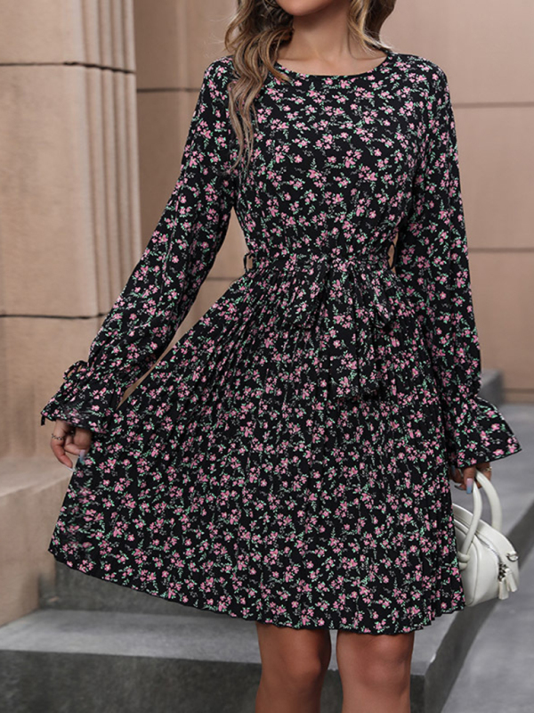 Mature Women Summer Fashion Bohemian Floral Print Long Sleeve Dress