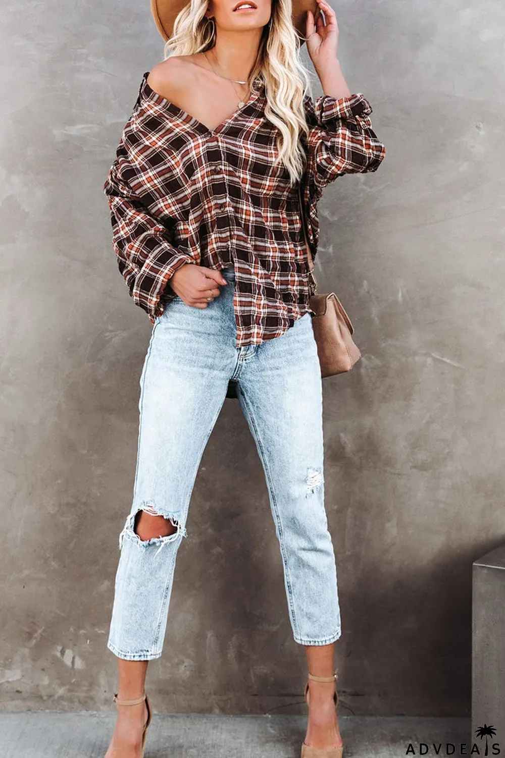 Lapel Plaid Long Sleeve Shirt Coat