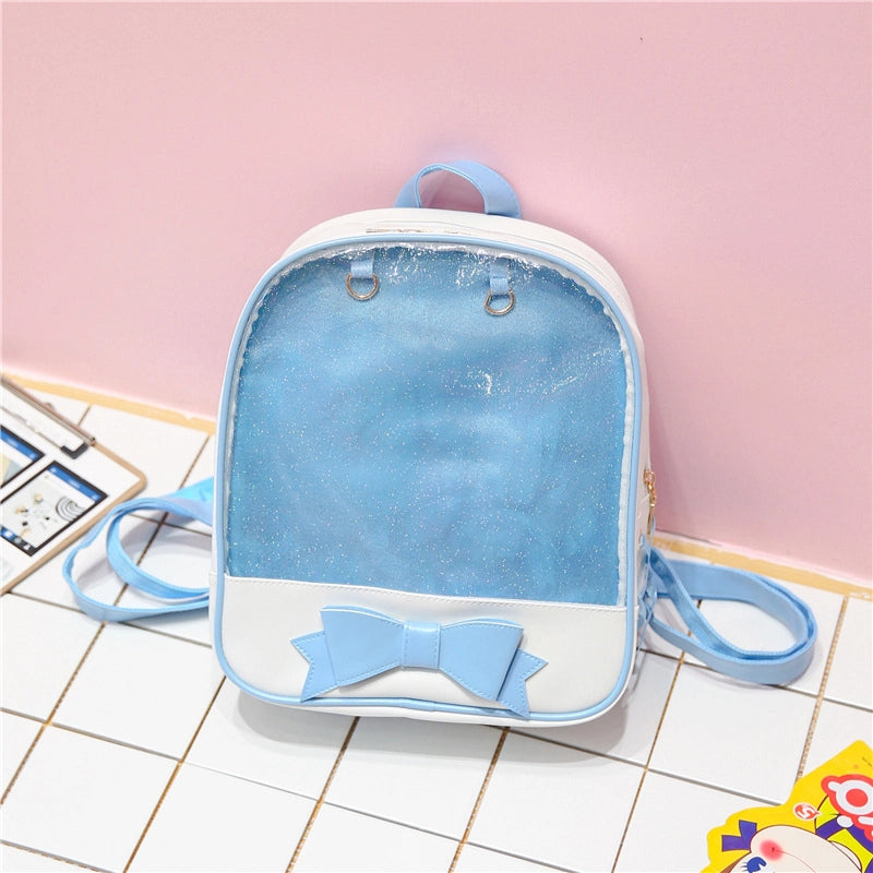 New Japanese Soft Girl Bow Cute Fresh Backpack Pain Bag Women’s College Student Schoolbag Transparent Bag