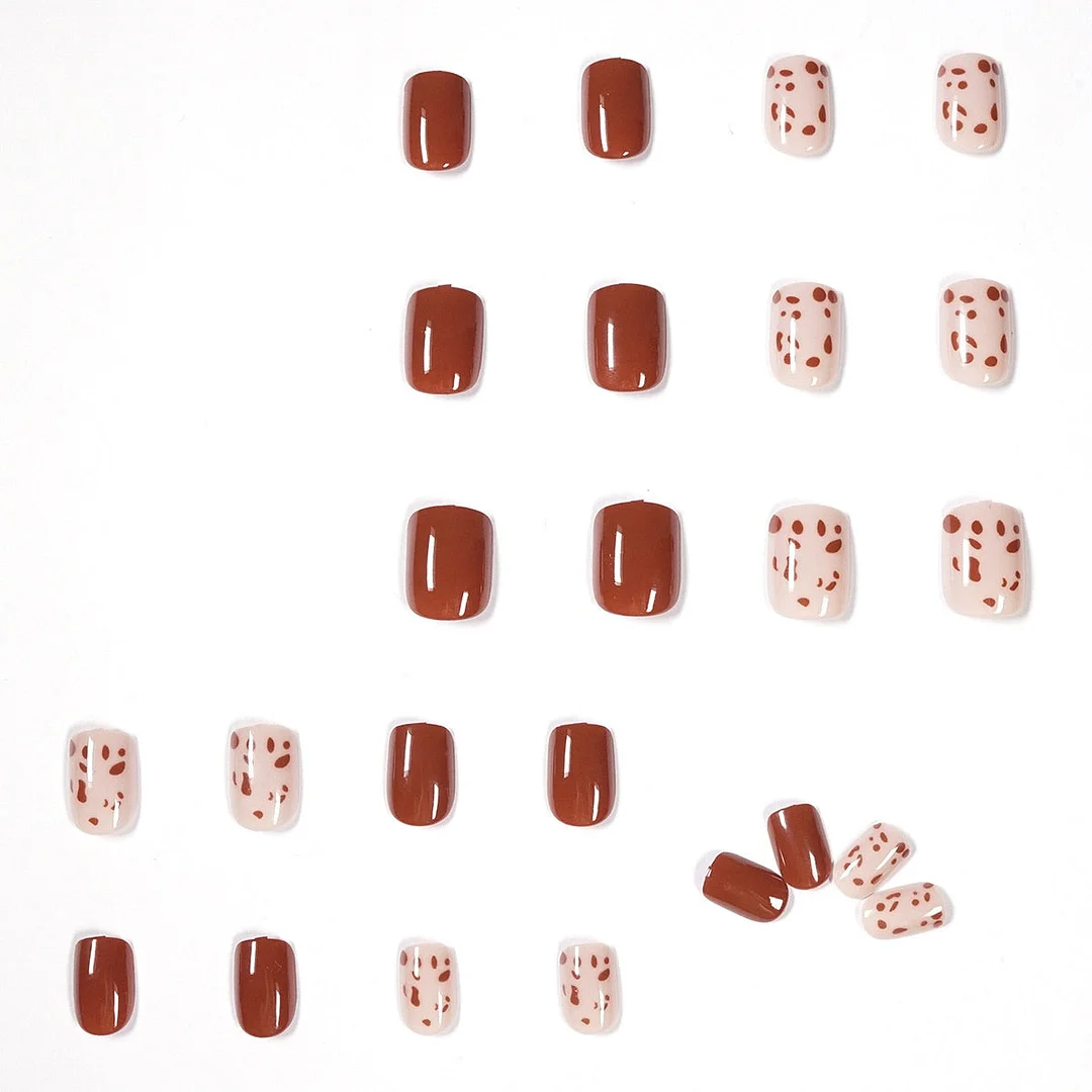 Fake Nails Orange Leopard print short style Full Cover Fake Nails DIY Glue Press On Nails Nail Supplies For Professionals-Nail Inspo