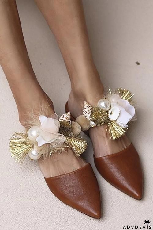 Pearl Floral Pointed Toe Flat