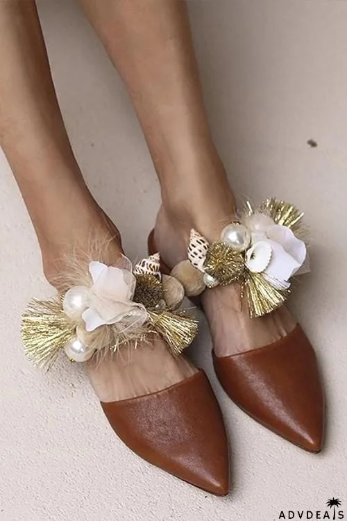 Pearl Floral Pointed Toe Flat