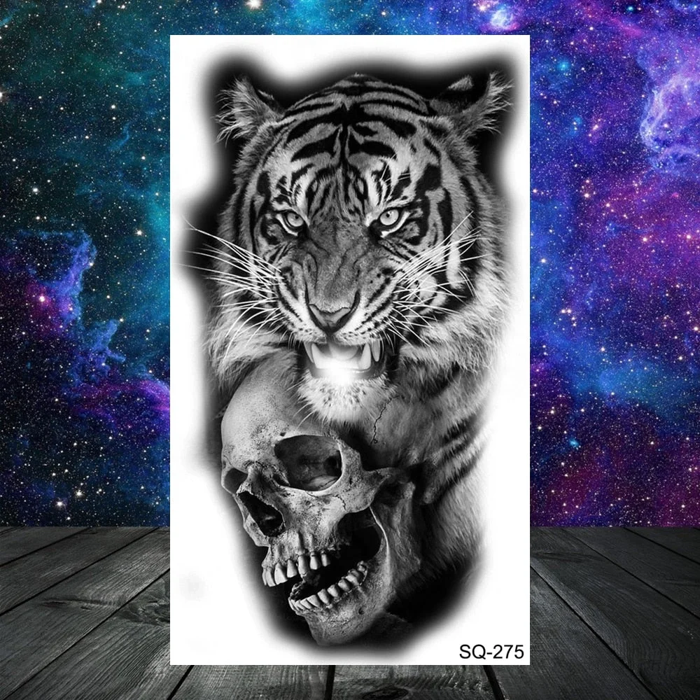 Thorns Wolf Dragon Scorpion Temporary Tattoos For Adult Men Boy Skull Tiger Lion Compass Fake Tattoo Neck Arm Hands Small Tatoos