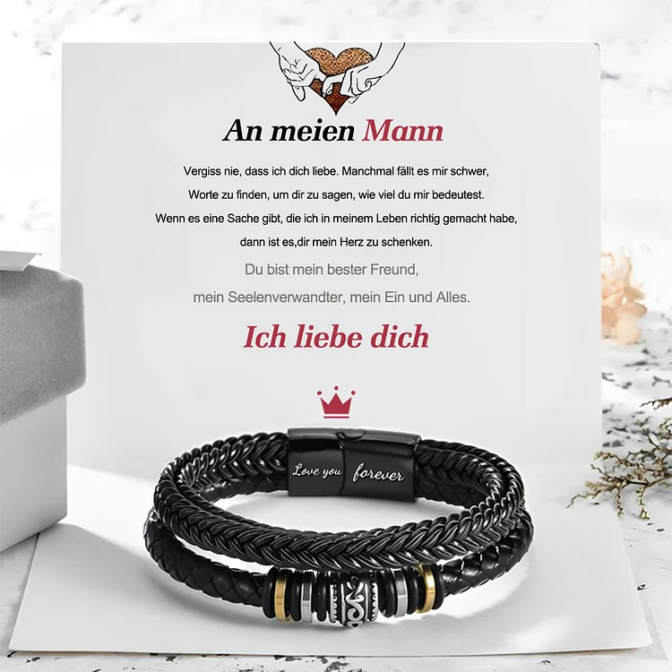 Kettenmachen Herren Leder Armband-An Meinen Mann Du bist mein Seelenverwandter-Geschenk mit Nachrichtenkarte