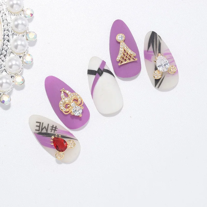 Nail Decoration Embellished Pendant Flash Drilling Chain Designs 5 Pcs/Set Metal With Zircon Rhinestones For Beauty Salons-Nail Inspo