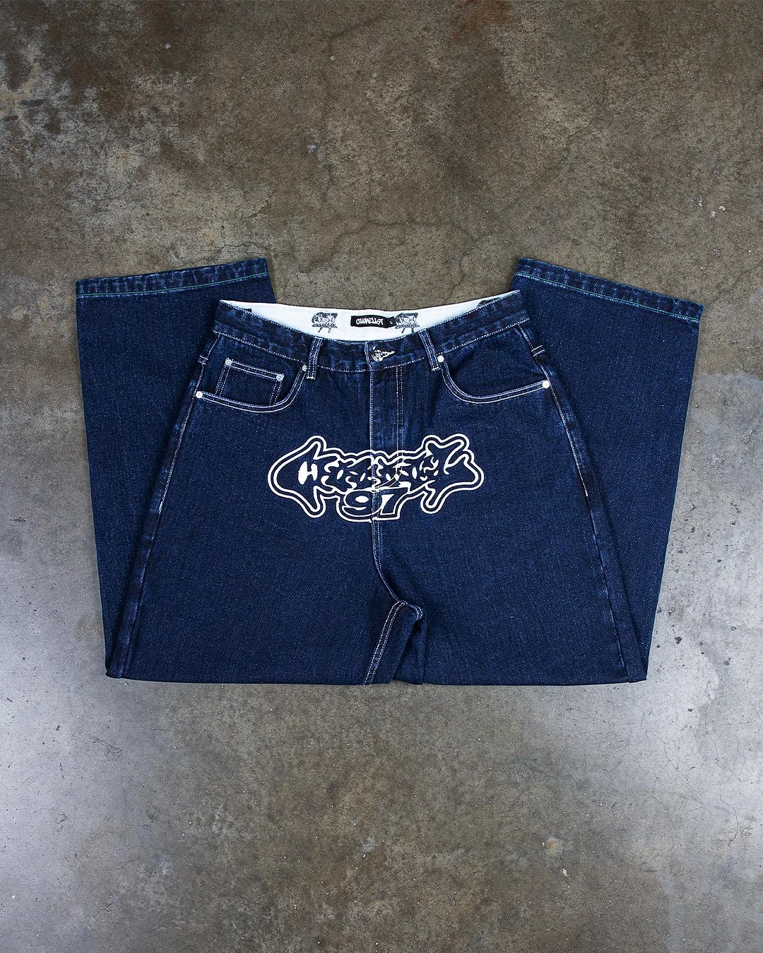 Aonga Retro Hip Hop Men Baggy Jeans Y2k Streetwear Oversized Print Blue Low Rise Wide Leg Pants Fashion Harajuku Denim Trousers aonga