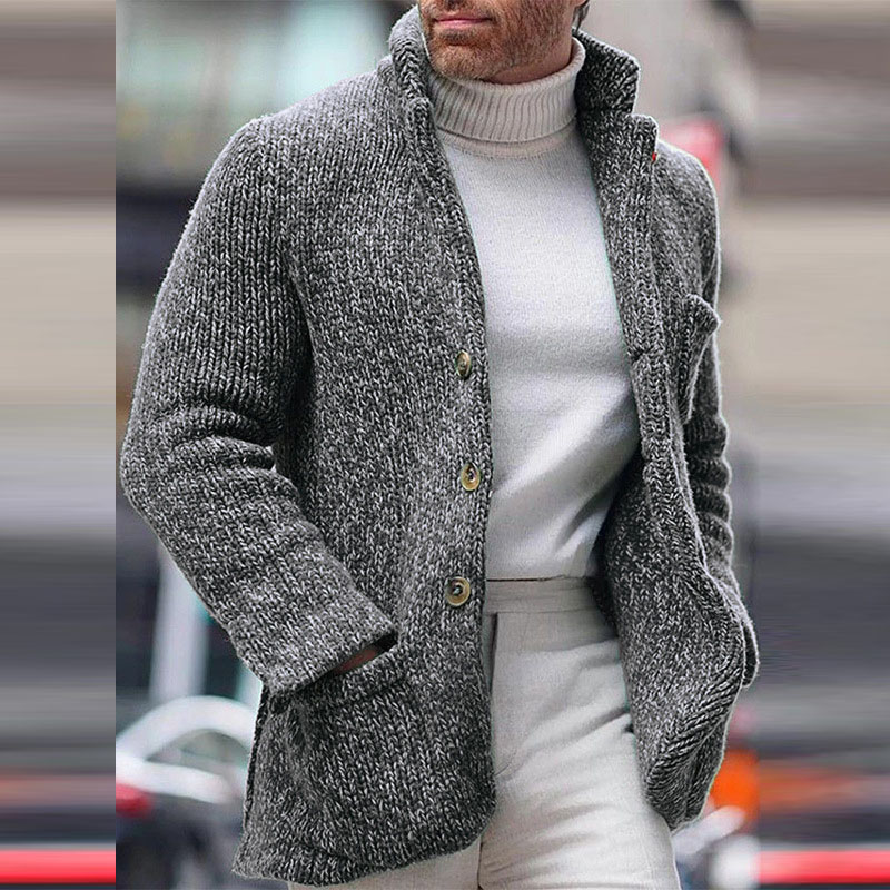 Men's Padded Jacket Casua Single Breasted Stand Collar Knitted Sweater