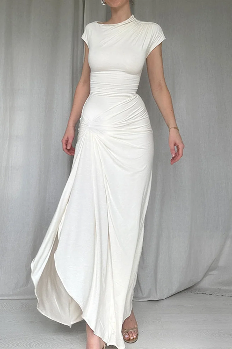 O Neck Long Short Sleeve Dress
