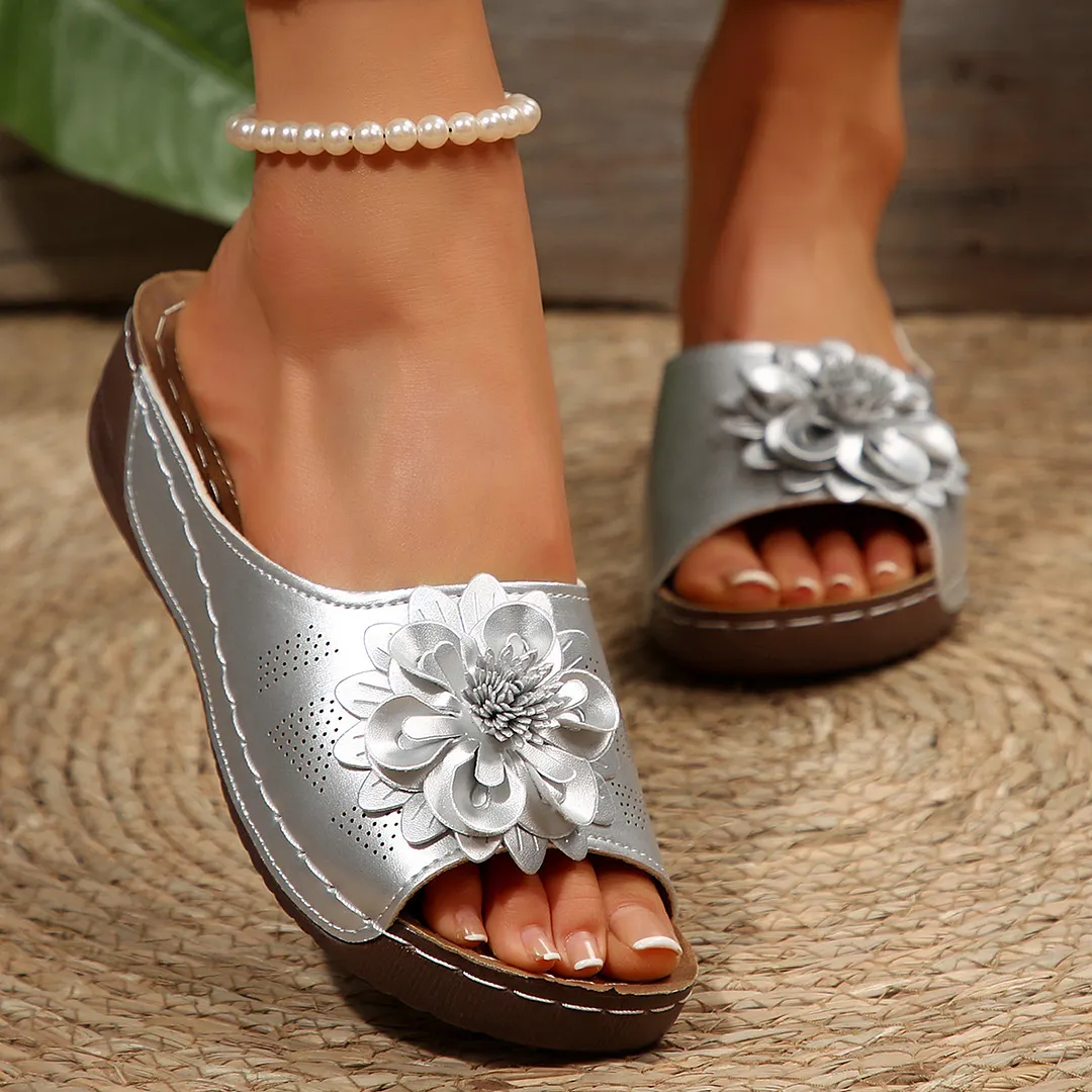 Breakj Breakj Summer New Large-Size Lady Thick-Soled Sandals Help Flowers Decorated With Ultra-Light Polyurethane Soles
