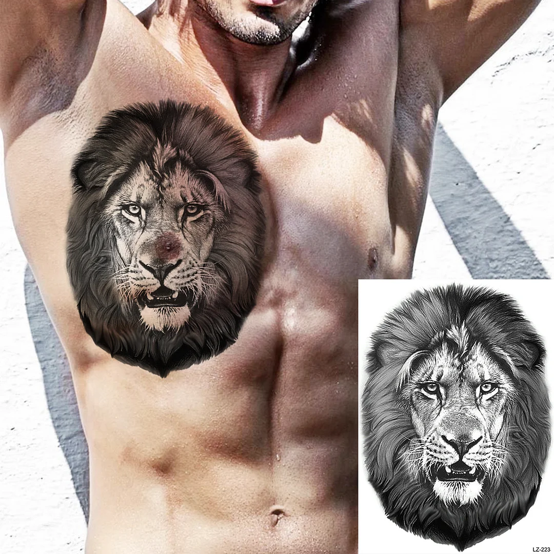 Sdrawing High Quality Lion Tiger Temporary Tattoos For Men Boys Realistic Fake Black Waterproof Tattoos Decal For Adult Party Supplies