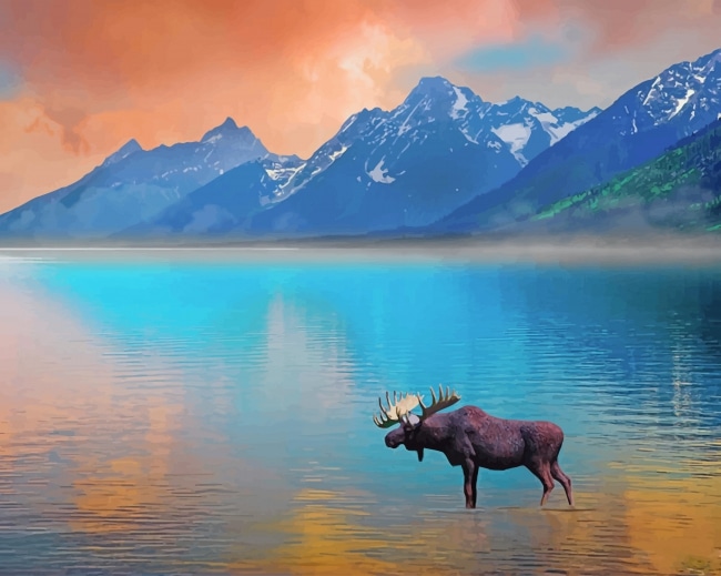 

Moose In Lake – Paint By Numbers - 40*50CM, 501 Original