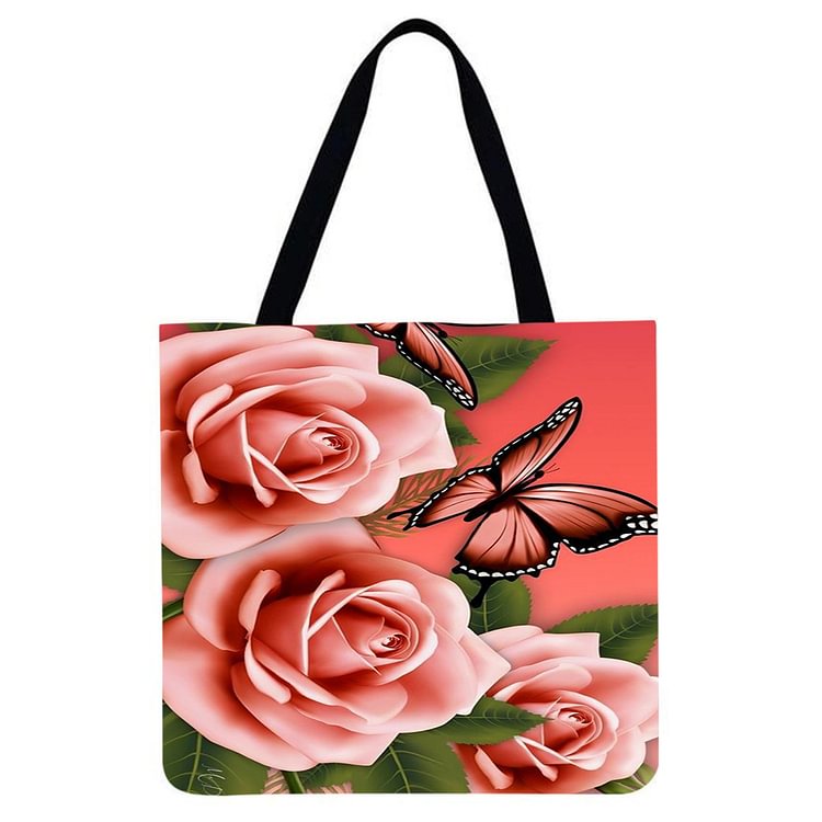 Roses And Butterflie - Linen Tote Bag