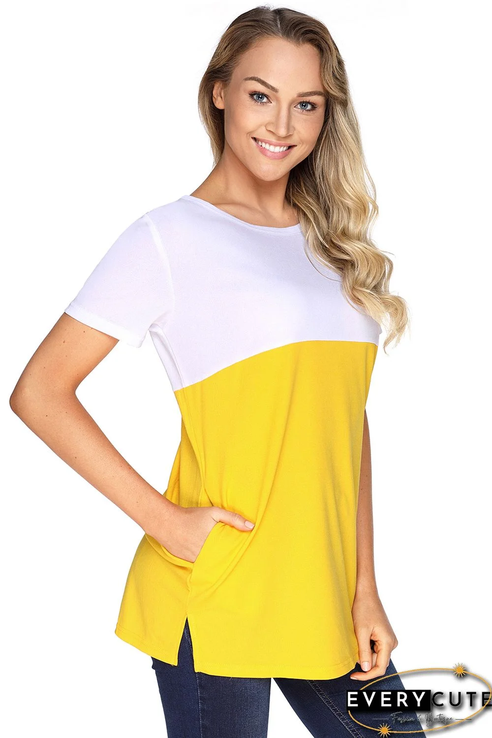 Mustard White Colorblock Pocket Tunic