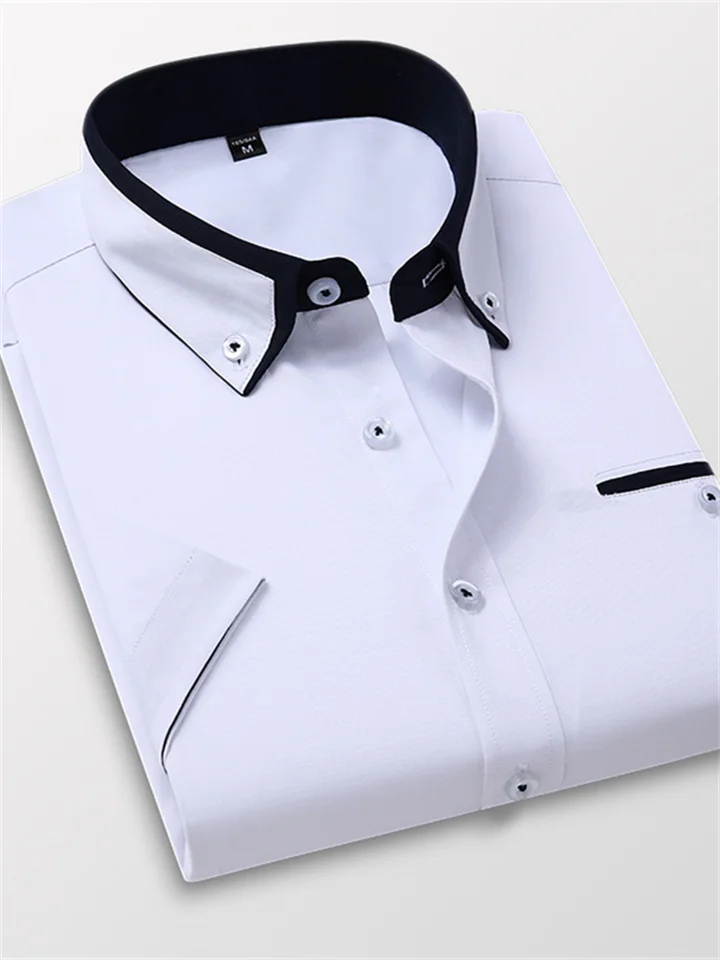 Men's Dress Shirt Button Down Shirt Collared Shirt Non Iron Shirt Light Pink White Red Short Sleeve Plain Collar All Seasons Wedding Work Clothing Apparel