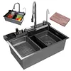 [US Local Warehouse] Stainless Steel Kitchen Sink with Pull-Out Swivel Faucet Double Waterfall Sinks