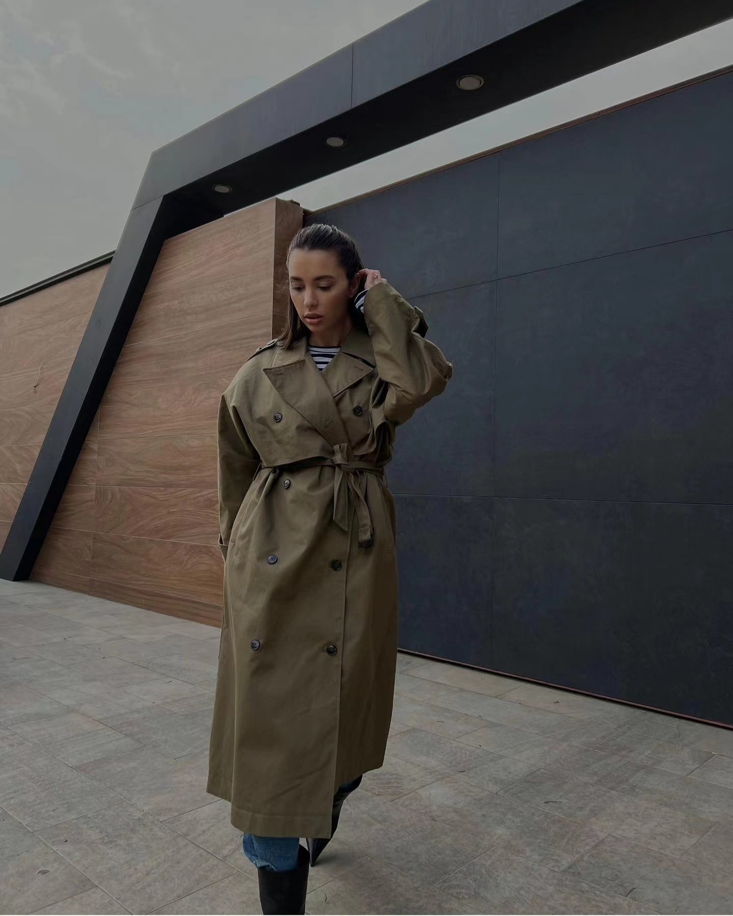 MERUMOTE Women's Loose Silhouette Double Breasted Coat Castleford Trench-MERUMOTE