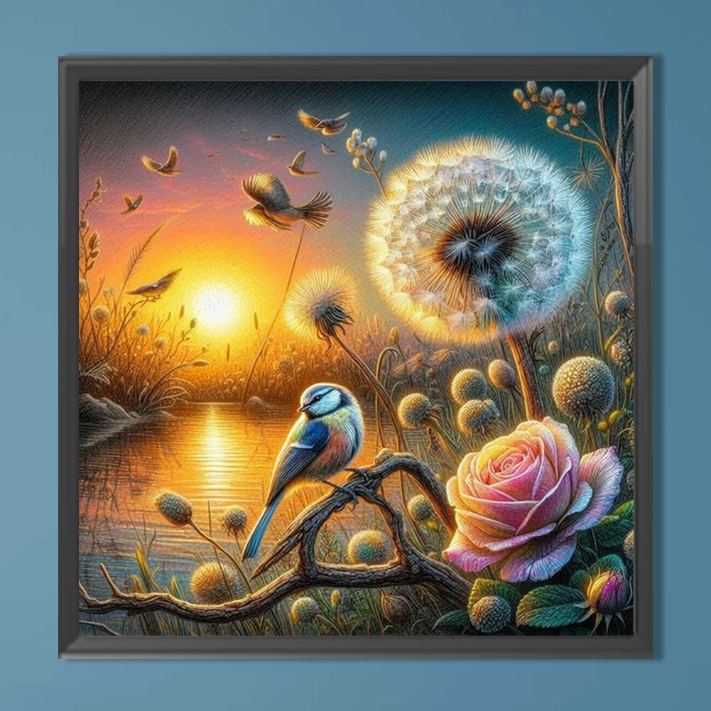 Diamond Painting - Full Round Drill - Rose Dandelion Bird(Canvas|40*40cm)