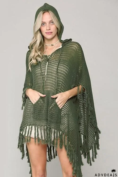 Hollow Tassels Hooede Cover Up