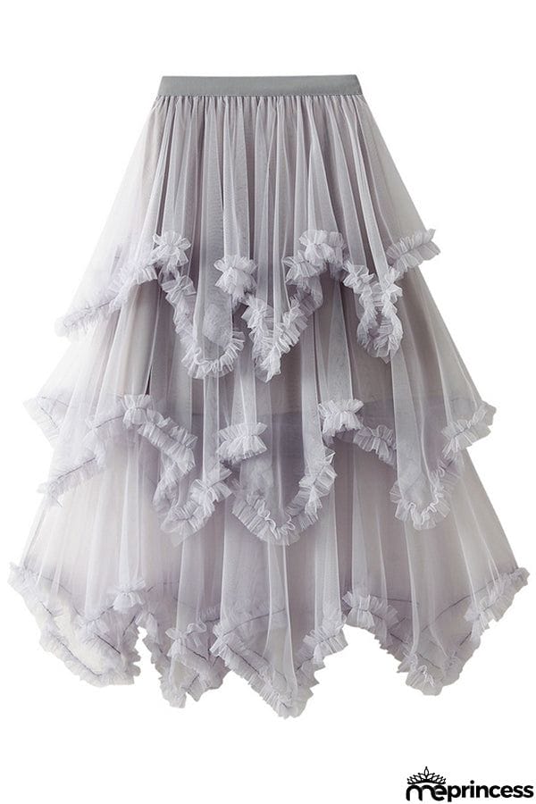 Cake skirt mid-length high waist big swing fluffy fairy gauze dress long skirt