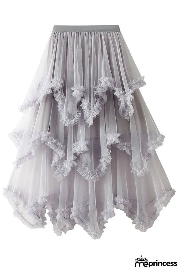 Cake skirt mid-length high waist big swing fluffy fairy gauze dress long skirt